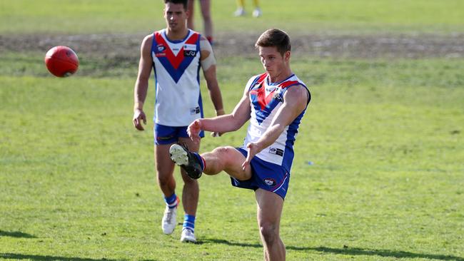 NFL footy: West Preston Lakeside v Greensborough in Division 1 elimination final at Preston City Oval. 28th of August. Jackson Barling of West Preston-Lakeside kicks a goal. Picture : George Sal