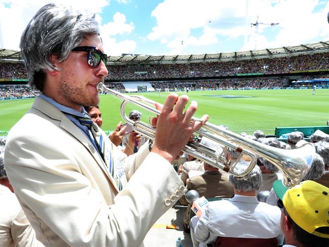 Owen Morris on trumpet from Adelaide ph 0401390547. Test crowd colour. Pic Annette Dew