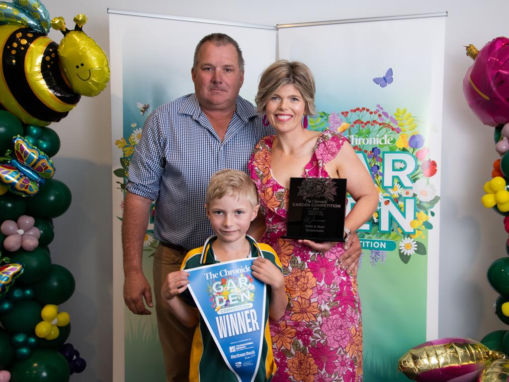 First Place, Regional Option, Under 45, Mark, Kellie and Charlie Gersekowski, Crows Nest.Chronicle Garden Competition, awards presentation at Oaks Toowoomba Hotel.Thursday September 14, 2 023