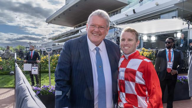 Anthony Cummings (left) is the former trainer of Skyhawk. Picture: Jay Town-Racing Photos via Getty Images