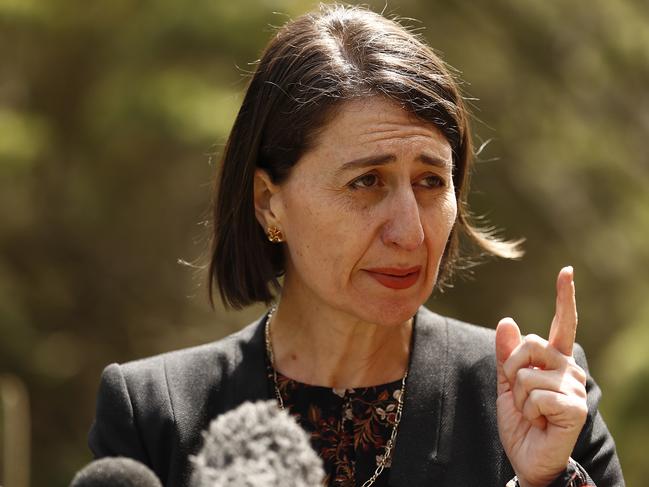 SYDNEY, AUSTRALIA - OCTOBER 14: NSW Premier Gladys Berejiklian speaks during a press conference at NSW Parliament House on October 14, 2020 in Sydney, Australia. NSW Premier Gladys Berejiklian has announced she has decided to hold off on a planned easing of coronavirus restrictions due to growing numbers of locally acquired COVID-19 numbers and a decline in testing across the state. 14 new cases of COVIDÃ¢â¬â19 in the 24 hours to 8pm last night. Of those cases, 11 were locally acquired. (Photo by Ryan Pierse/Getty Images)