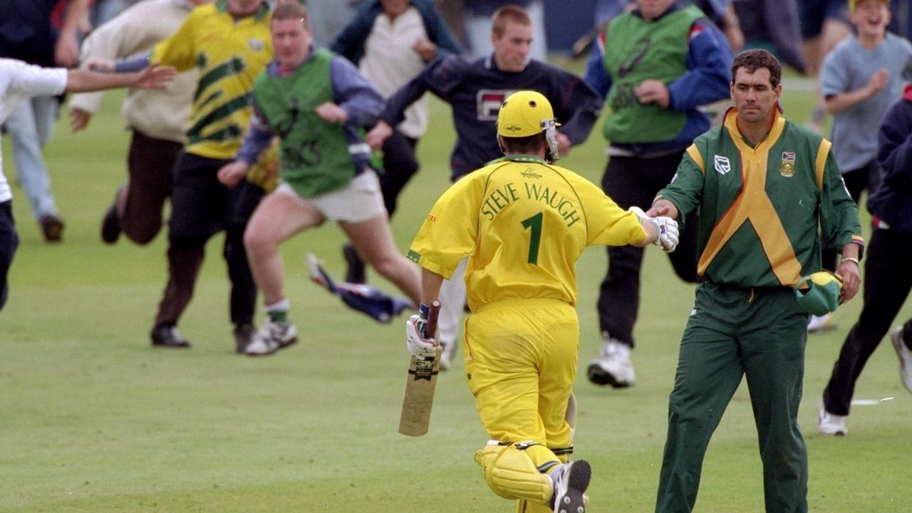 Steve Waugh shakes hands with Hansie Cronje after beating South Africa at the 1999 World Cup.