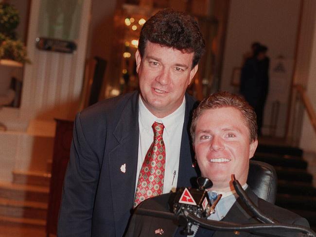 Perry Cross when he was 22 with father Brian, at The Waldorf Astoria Hotel in New York, 1997.