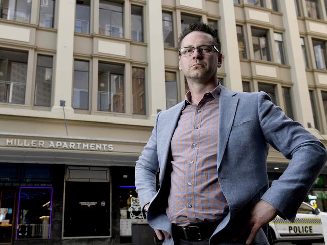 Martin Gribble, the owner of Miller Apartments on Hindley Street. Picture: Naomi Jellicoe