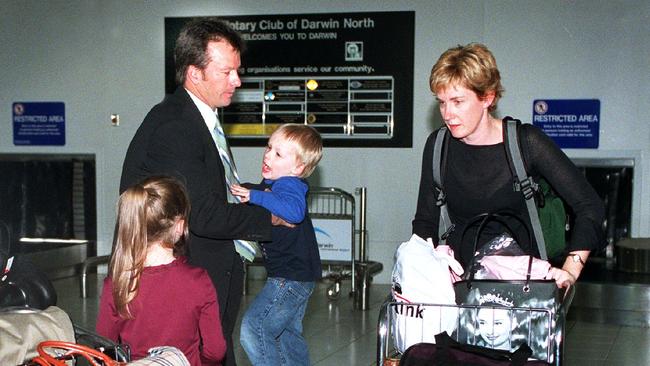 Steve Waugh and his family arrive in Darwin before the Test. Picture: Susan Bown