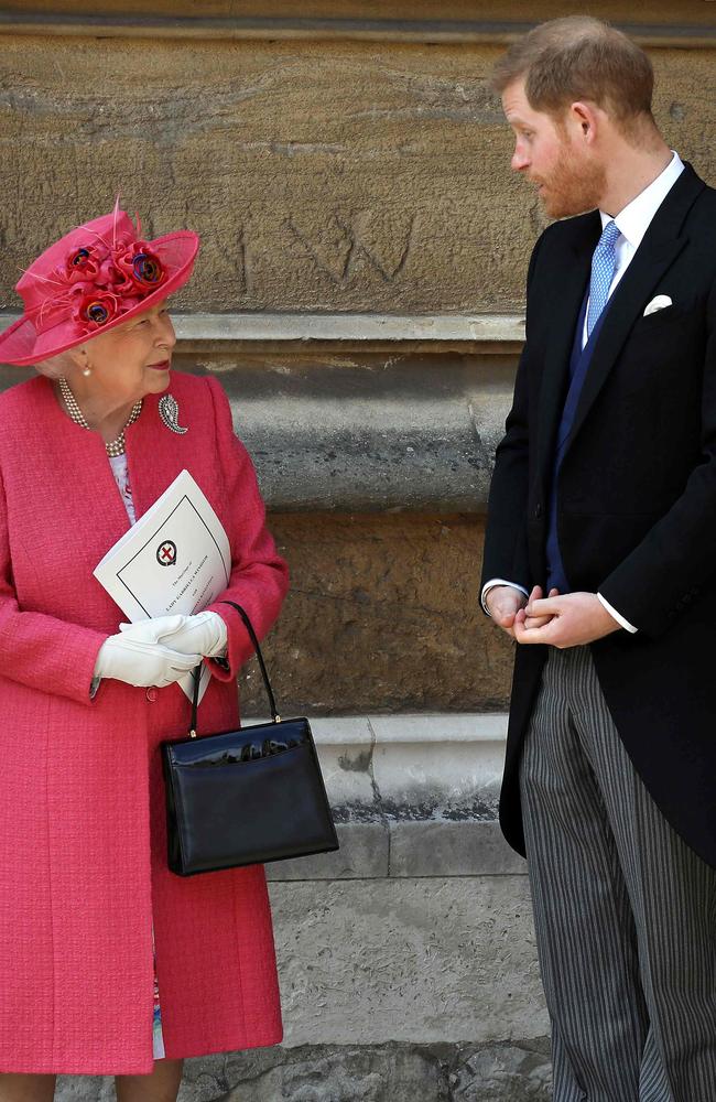 The Queen could have a bit to say to Prince Harry when he returns to Britain. Picture: AFP