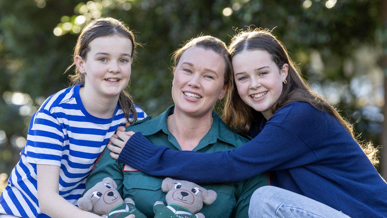 Scarlett Fay (11) and Rose Fay (12) with Paramedic triple 0 call taker Lauren Van Holten who talked the girls through the CPR to help save their Grandma when she went into cardiac arrest. Picture: Kelly Barnes