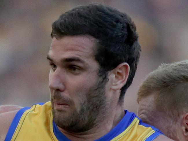 Jack Darling of the Eagles is tackled during the Round 9 AFL match between the West Coast Eagles and the Richmond Tigers at Optus Stadium in Perth, Sunday, May 20, 2018. (AAP Image/Richard Wainwright) NO ARCHIVING, EDITORIAL USE ONLY