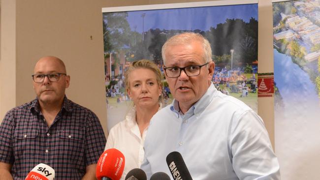 Prime Minister Scott Morrison updates the media at Lismore City Council. Picture: Nicholas Rupolo