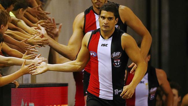 NAB Challenge Match Hawthorn v St Kilda Leigh Montagna leads the saints out onto the ground Picture:Wayne Ludbey