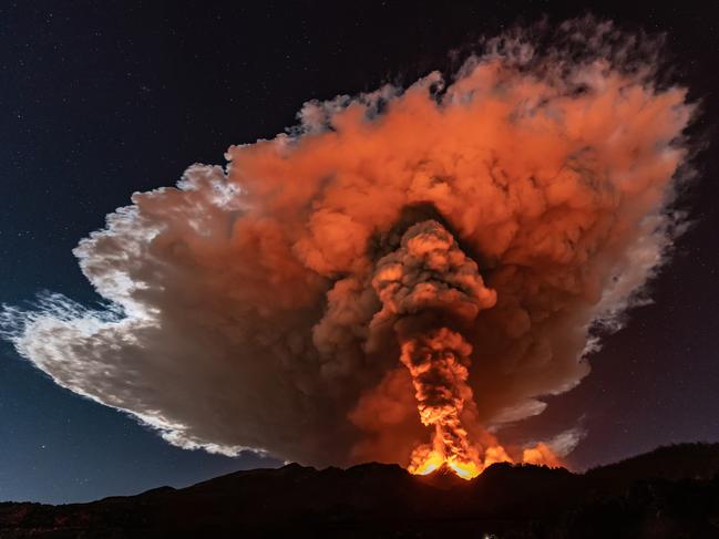 CATANIA, ITALY - FEBRUARY 23, 2021: New eruption in the last hours, very violent with lava fountains more of 1km high- PHOTOGRAPH BY Marco Restivo / Barcroft Studios / Future Publishing (Photo credit should read Marco Restivo/Barcroft Media via Getty Images)