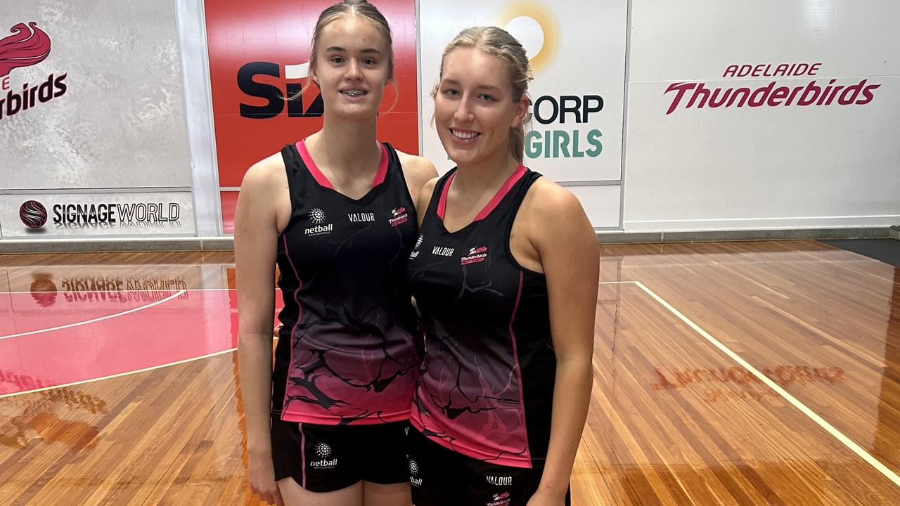 Mischa Human (left) with fellow Adelaide Thunderbirds Talent Academy emerging program player Kalani Dunn. Picture: Supplied