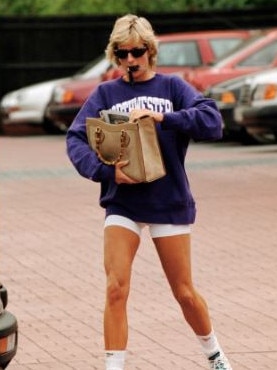 Princess Diana wearing her Northwestern sweatshirt in 1996. Picture: Supplied