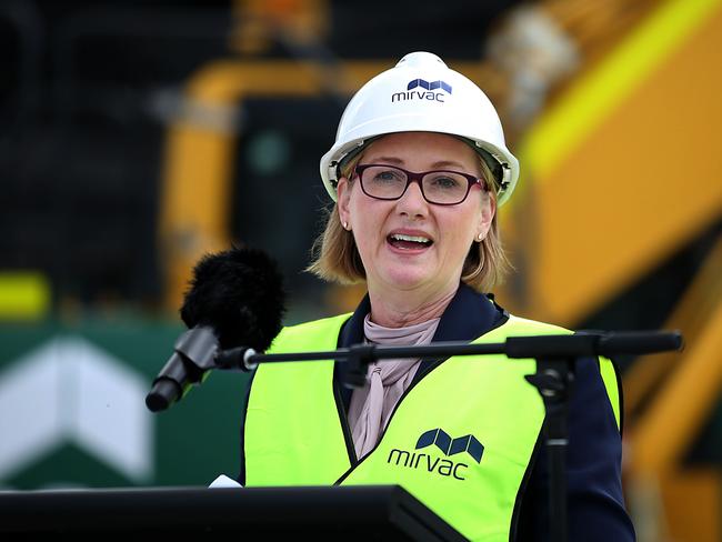 Mirvac Managing Director and CEO, Susan Lloyd-Hurwitz; giving a speech before breaking ground at the next stage of development at Green Square Town Centre despite the recession brought on by COVID-19. Jane Dempster/The Australian.