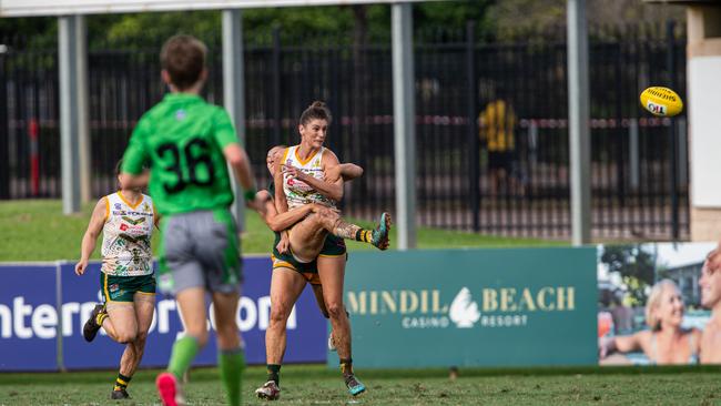 Jasmyn Hewett in the 2023-24 NTFL Women's Grand Final between PINT and St Mary's. Picture: Pema Tamang Pakhrin