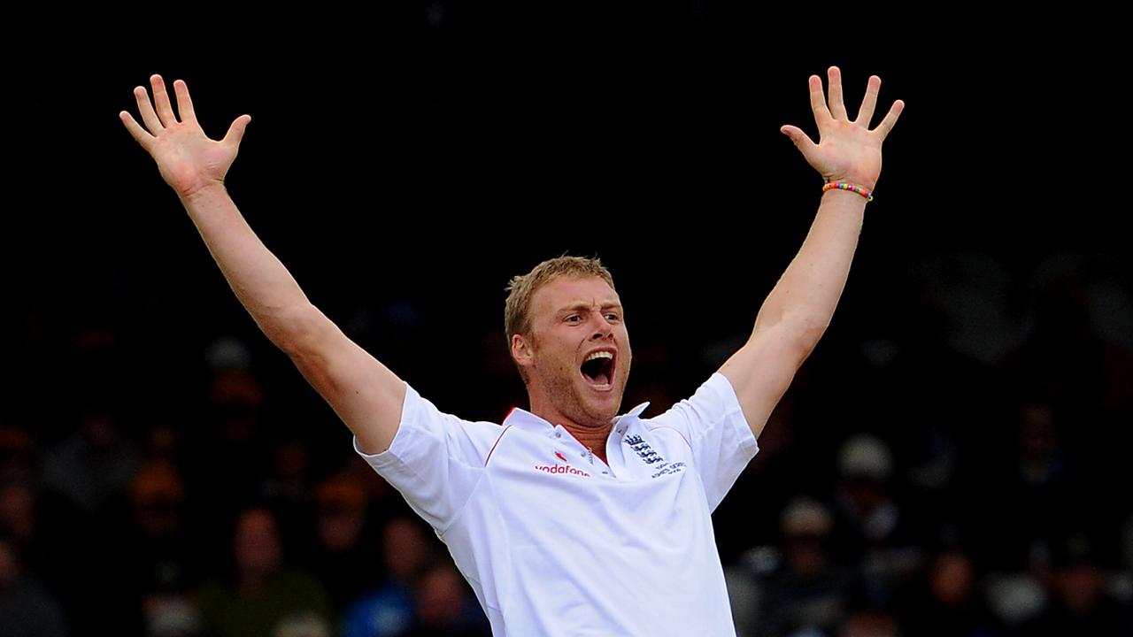 2009 Ashes. Australia v England. 2nd Test. Lord's. Day 4. Andrew Flintoff appeals unsuccessfully for the wicket of Brad Haddin.