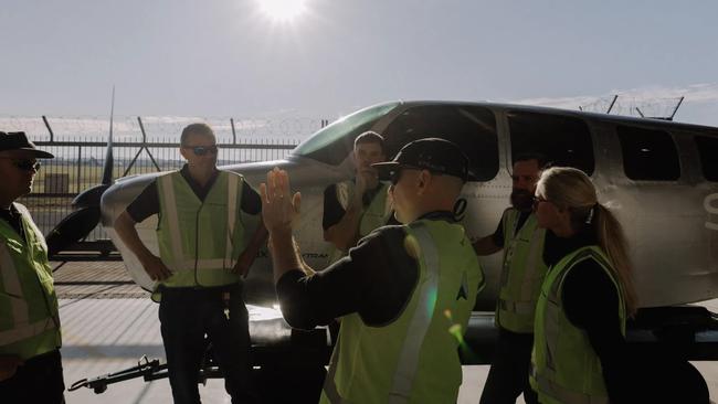 The Stralis team with Clyde in the hangar in Brisbane. Picture: Supplied