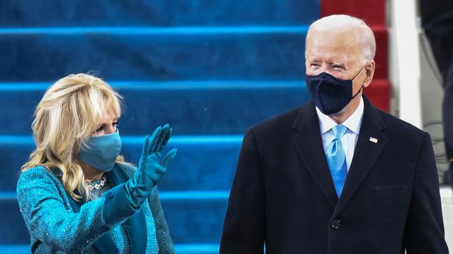 US President-elect Joe Biden and incoming US First Lady Jill Biden arrive for Biden’s inauguration as the 46th US President at the US Capitol in Washington, DC on January 20, 2021. Picture: Andrew Caballero-Reynolds/ AFP