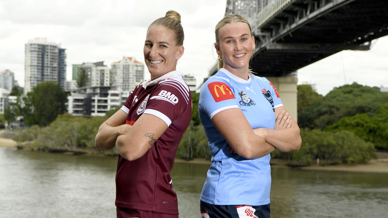 Queensland captain Ali Brigginshaw and NSW winger Jaime Chapman launch the Women's State of Origin series in Brisbane on Thursday. Pic: NRL Imagery.