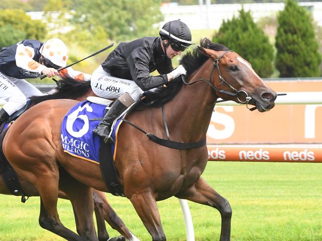 Zennzella ridden by Jamie Kah wins the Magic Millions Lord Stakes at Caulfield Racecourse on December 26, 2023 in Caulfield, Australia. (Photo by Brett Holburt/Racing Photos via Getty Images)