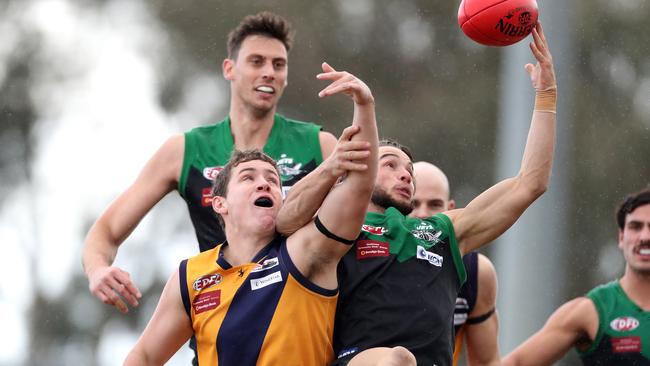 Greenvale’s Nick Maric attempts to control the ball. Picture: Mark Dadswell