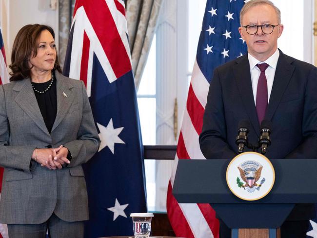 Australian Prime Minister Anthony Albanese speaks alongside US Vice President Kamala Harris during a State Luncheon hosted by at the State Department in Washington, DC, in October 2023. Picture: Saul Loeb/AFP