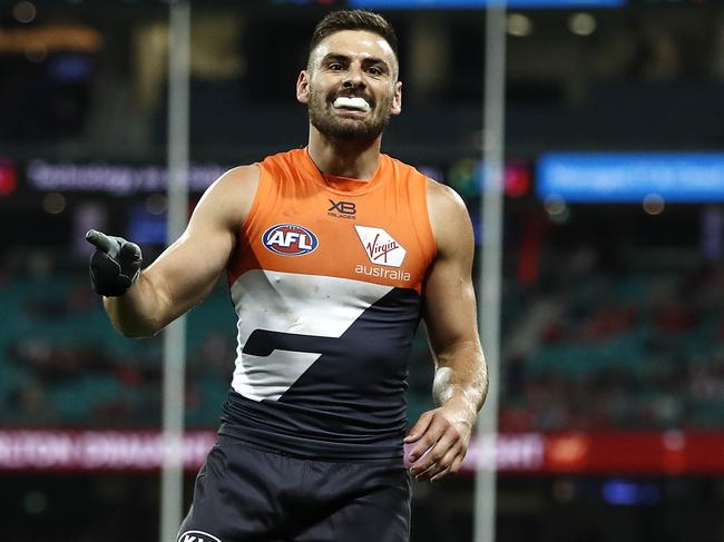 Coniglio celebrates a goal for the Giants against the Swans in April. Picture: Getty Images