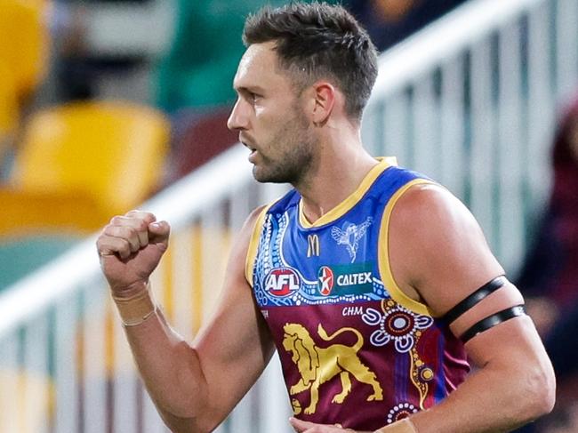 BRISBANE, AUSTRALIA - MAY 20: Jack Gunston of the Lions celebrates a goal during the 2023 AFL Round 10 match between the Brisbane Lions and the Gold Coast Suns at The Gabba on May 20, 2023 in Brisbane, Australia. (Photo by Russell Freeman/AFL Photos via Getty Images)