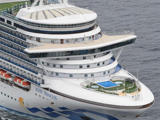 Contagious cruise ship Ruby Princess struck down by coronavirus motors slowly off Wollongong on Friday, April 3. Picture: The Australian/Simon Bullard