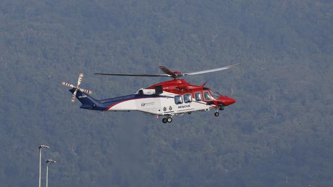 A man in his 20s was flown to a Brisbane hospital by a Queensland Government QG Air rescue helicopter following a workplace accident on Thursday. Picture: Brendan Radke