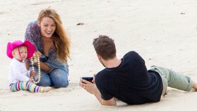 Ryan Reynolds and Blake Lively with their daughter James on Lord Howe Island in October. Picture: INFphoto.com