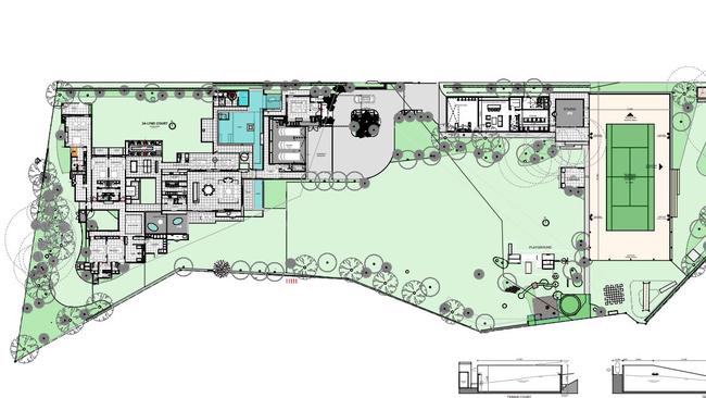 The design for the mansion at 3A Lynd St, Buderim, included a large pool ,tennis court and studio.