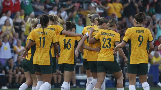 Matildas celebrate the win. (Photo by Ronald Cortes/Getty Images)