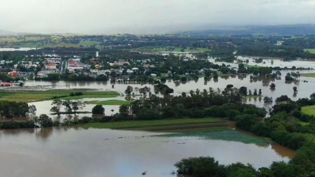 Drone video images of flooding of the Nepean River at Camden, NSW on Thursday morning – March 3. Picture: TNV