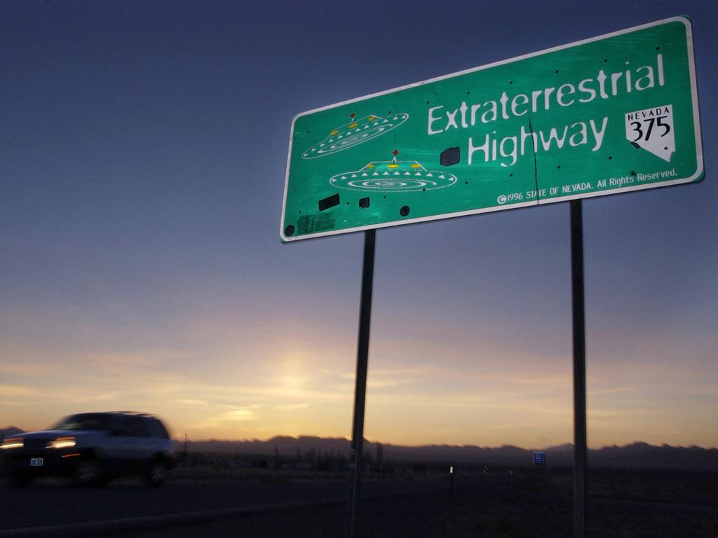 A car moves along the Extraterrestrial Highway near Rachel, Nevada, the closest town to Area 51. Picture: Laura Rauch/AP