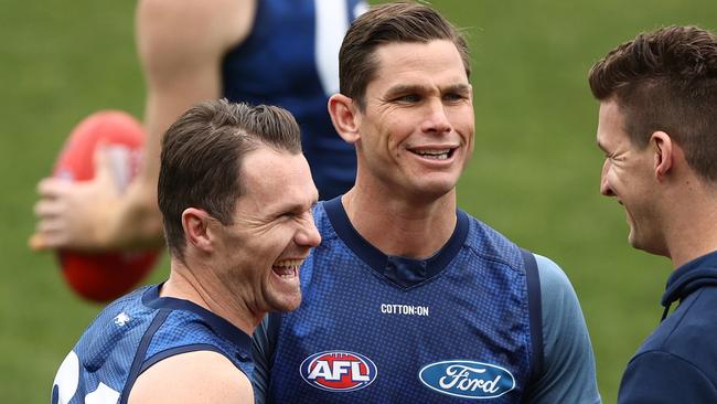 Geelong says Patrick Dangerfield (left) and Tom Hawkins will both return against Brisbane at the Gabba on Saturday. Picture: Robert Cianflone / Getty Images