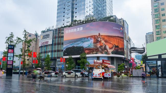 Ruby the Roo on a billboard in Chengdu, China. Picture: Tourism Australia