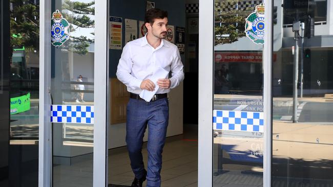 Gold Coast City Councillor Ryan Bayldon-Lumsden reported to the Southport Police Station on Friday as part of his bail conditions. Picture: NCA NewsWire/ Scott Powick