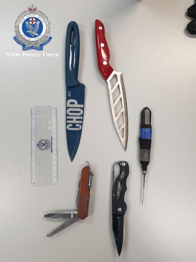 A variety of blades were found by police. Picture: NSW Police