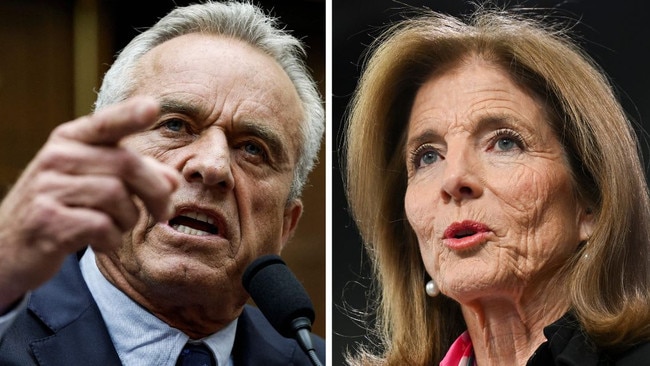 Robert F Kennedy and his cousing outgoing US Ambassador to Australia Caroline Kennedy who was asked about his appoingment as secretary of health by incoming President Donald Trump. Picture: AFP/NewsWire