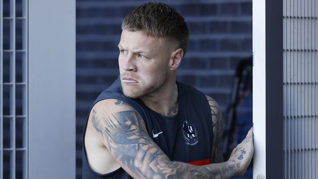 Jordan De Goey heads out for Monday’s training session. Picture: Darrian Traynor/Getty Images