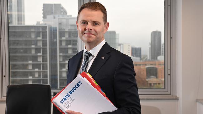 Treasurer Stephen Mullighan in his city office ahead of Thursday's state budget. Picture: Keryn Stevens