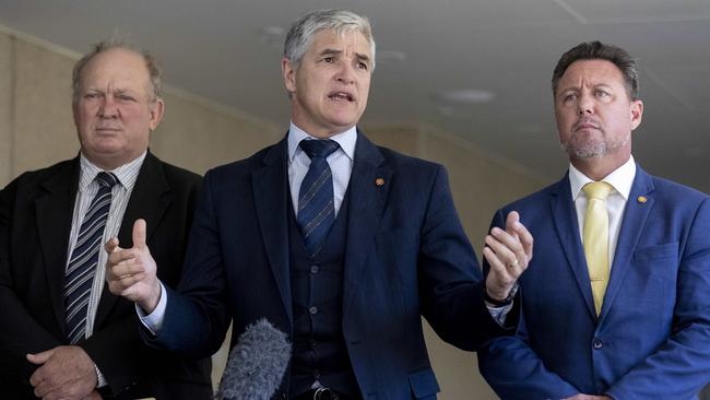 Katter’s Australian Party State MPs Shane Knuth, Robbie Katter, and Nick Dametto raise their concerns about Glencore’s decision after question time in Tuesday’s parliamentary session.