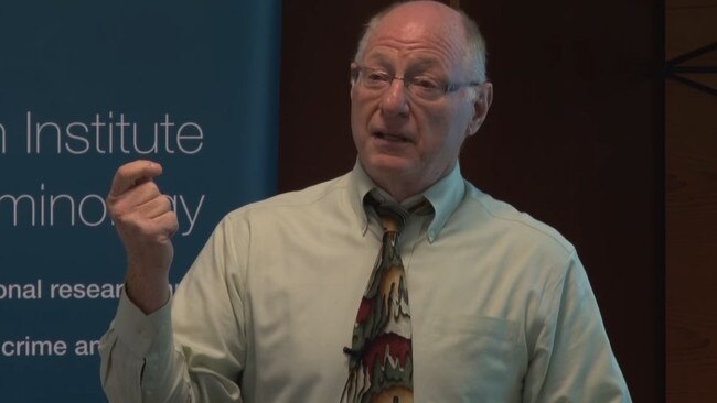 American criminologist Geoffrey Alpert admitted, during a lecture at The Australian Institute of Criminology in 2012. Picture: YouTube