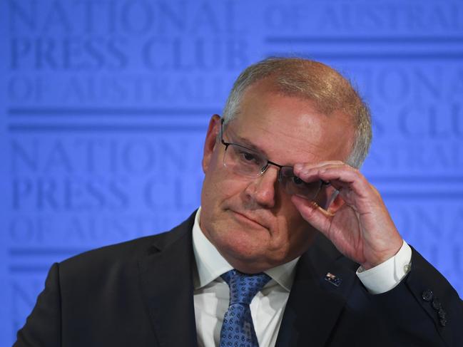 Scott Morrison addresses the National Press Club in Canberra yesterday. Picture: AAP