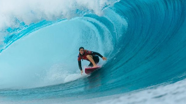 Tyler Wright in May made the quarter-finals in Tahiti, site of the Olympic surfing. Picture: Ed Sloane/World Surf League