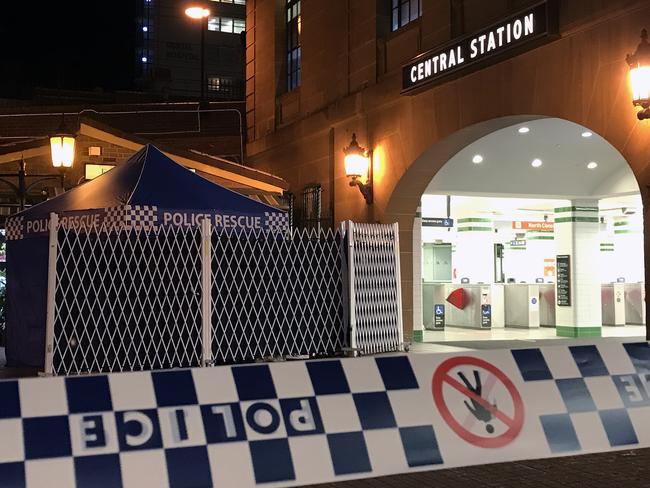 Witnesses described the man saying “shoot me” and running at police. The area is now cordoned off. Picture: AAP Image/Aaron Bunch