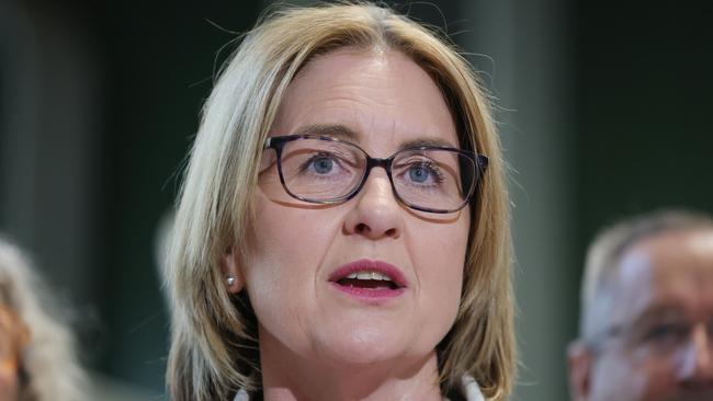 Premier Jacinta Allan holds a press conference at the new Parkville train station. Thursday, April 10. 2025. Picture: David Crosling