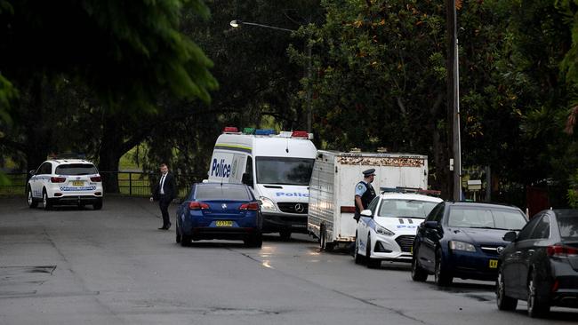 Police are seen at the scene of a shooting in Earlwood, where they found a man in his backyard who had suffered multiple gunshot wounds to his stomach and leg. Picture: NCA NewsWire/Bianca De Marchi