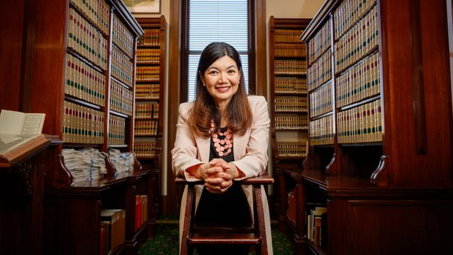 Liberal MP Jing Lee in the library at Parliament House. Picture Matt Turner